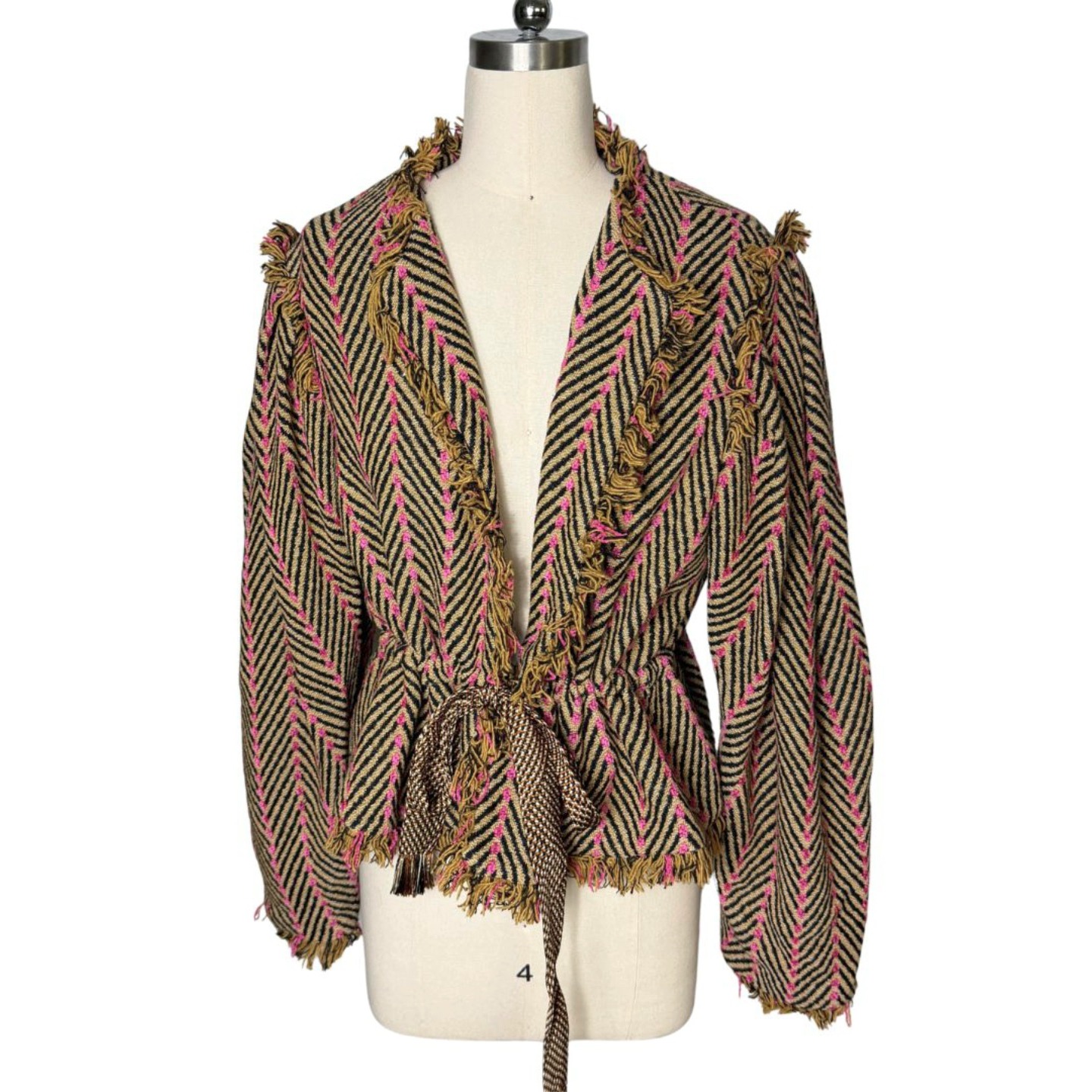 Ulla Johnson Ames Jacket S Tiger's Eye Fringe Wrap Belted 2023 Runway Boho